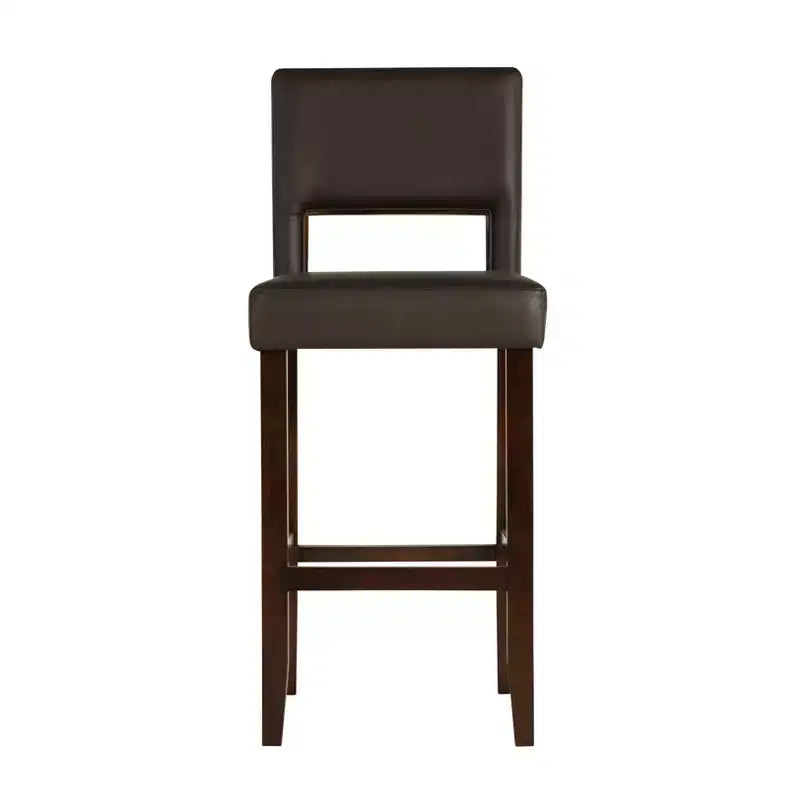 Sgabello da bar in legno massiccio da 30" con schienale e seduta imbottiti, finitura ebano, capacità 125 kg