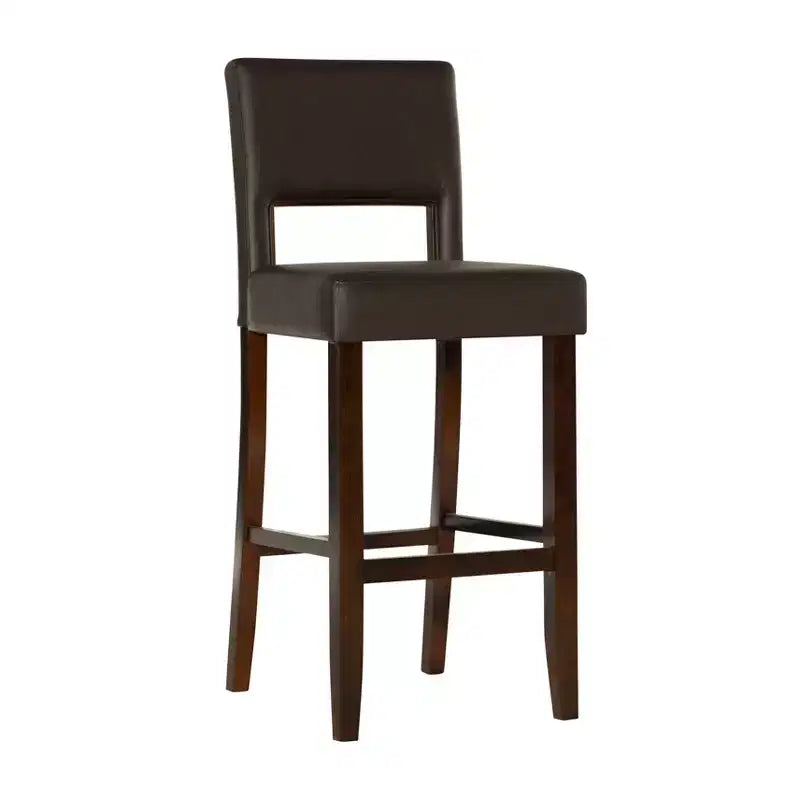 Sgabello da bar in legno massiccio da 30" con schienale e seduta imbottiti, finitura ebano, capacità 125 kg