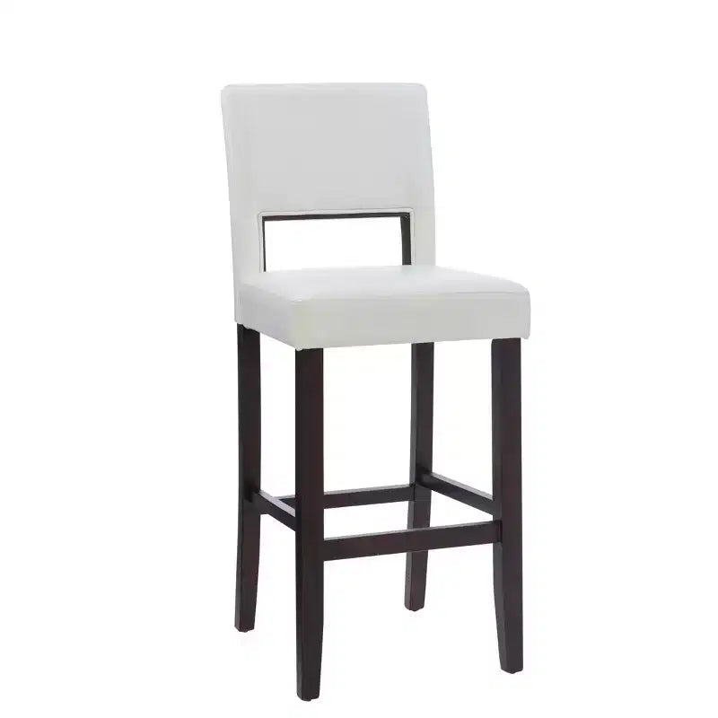 Sgabello da bar in legno massiccio da 30" con schienale e seduta imbottiti, finitura ebano, capacità 125 kg