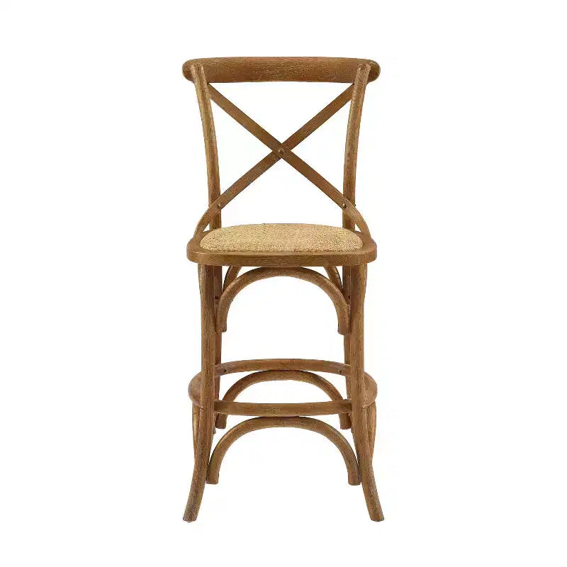 Sgabello da bar altezza bancone 24.5", Olmo lavato grigio, Design francese X-back, 250 libbre