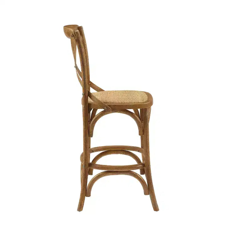 Sgabello da bar altezza bancone 24.5", Olmo lavato grigio, Design francese X-back, 250 libbre