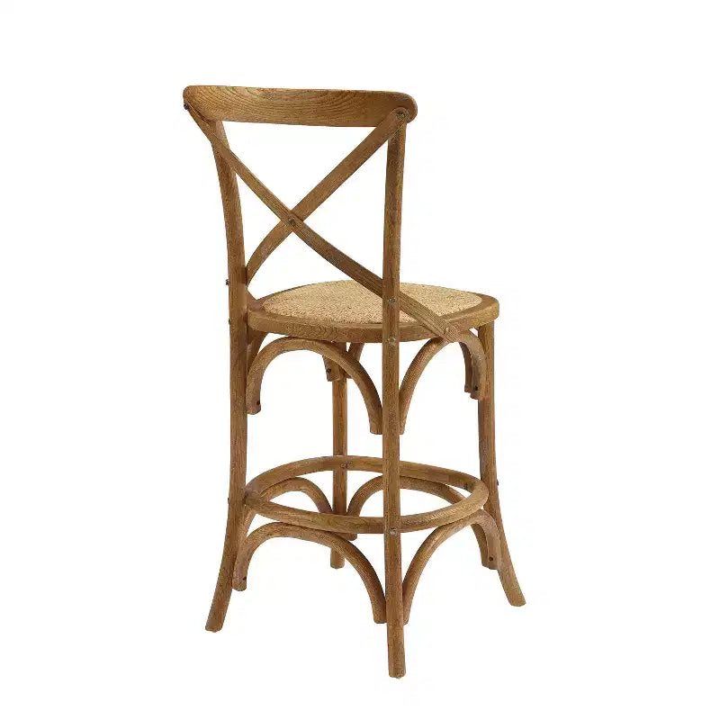 Sgabello da bar altezza bancone 24.5", Olmo lavato grigio, Design francese X-back, 250 libbre