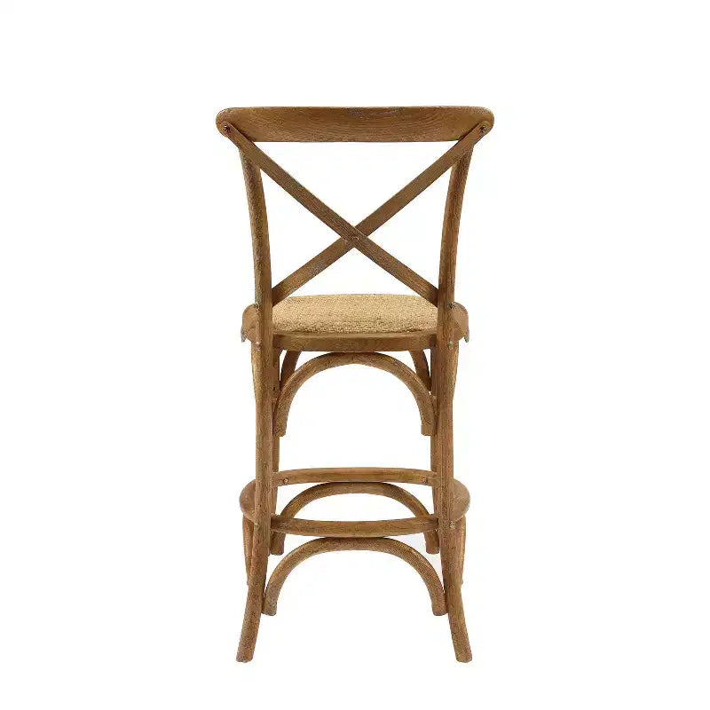 Sgabello da bar altezza bancone 24.5", Olmo lavato grigio, Design francese X-back, 250 libbre