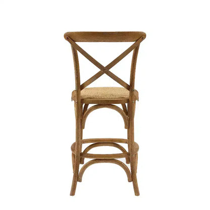 Sgabello da bar altezza bancone 24.5", Olmo lavato grigio, Design francese X-back, 250 libbre