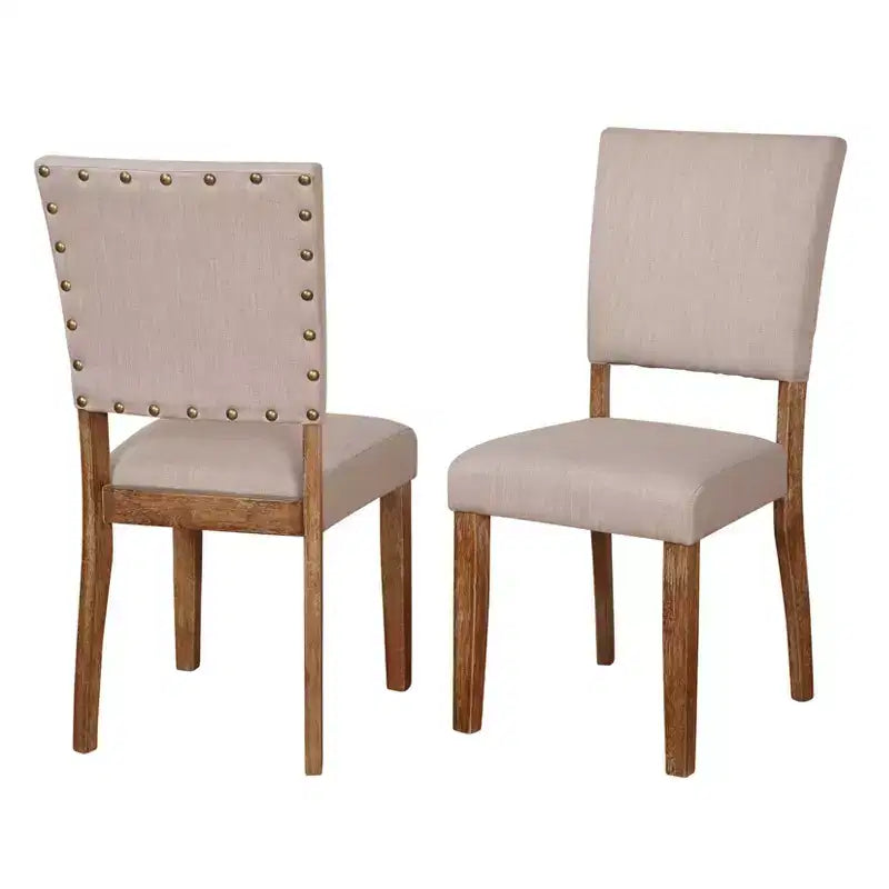 Sedie da pranzo imbottite con borchie decorative, gambe in legno di caucciù effetto legno invecchiato, 113 kg