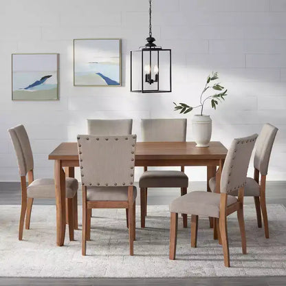 Sedie da pranzo imbottite con borchie decorative, gambe in legno di caucciù effetto legno invecchiato, 113 kg