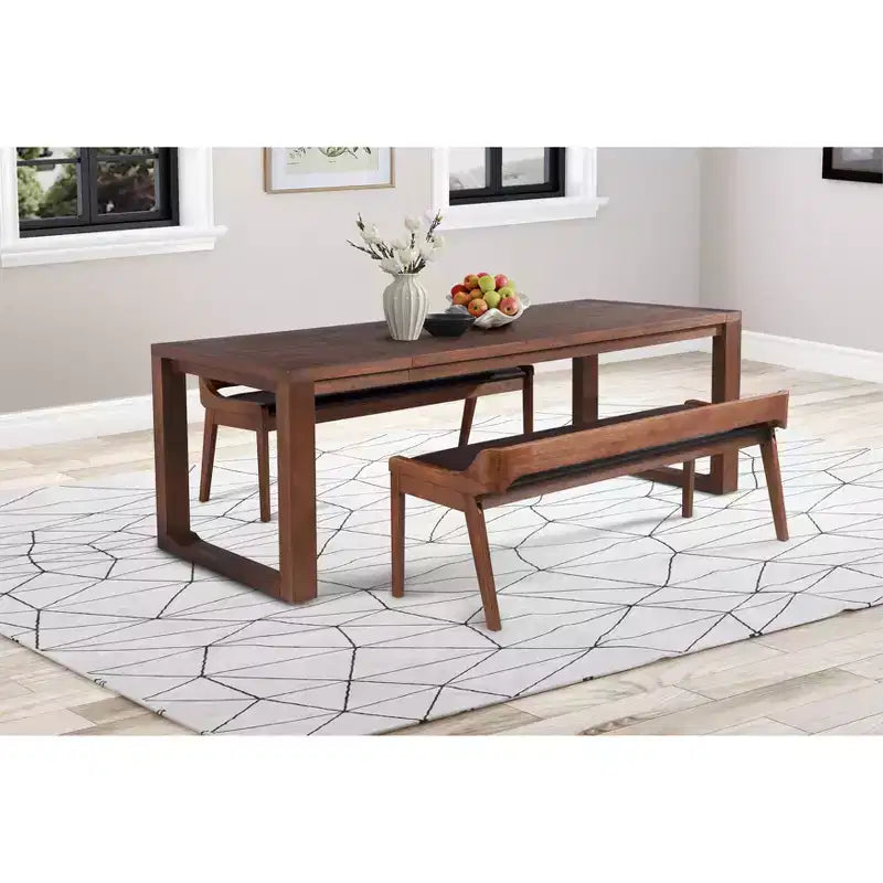 Tavolo da Pranzo Allungabile 89", Legno Massello di Acacia, Finitura Castagno, 8 Posti, Stile Rustico