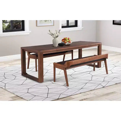 Tavolo da Pranzo Allungabile 89", Legno Massello di Acacia, Finitura Castagno, 8 Posti, Stile Rustico