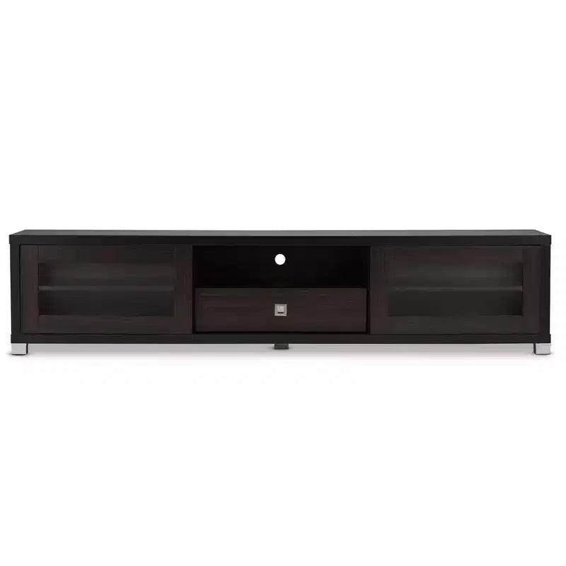 Mobile porta TV da 70,2" con ante scorrevoli in vetro e vani portaoggetti, adatto per TV da 70", Espresso scuro