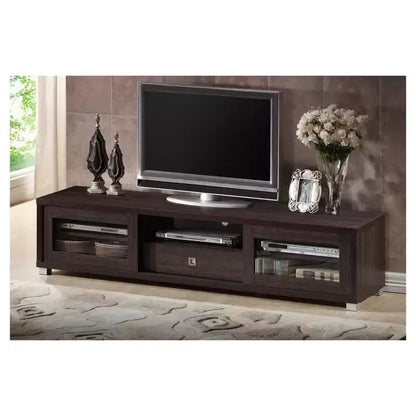 Mobile porta TV da 70,2" con ante scorrevoli in vetro e vani portaoggetti, adatto per TV da 70", Espresso scuro