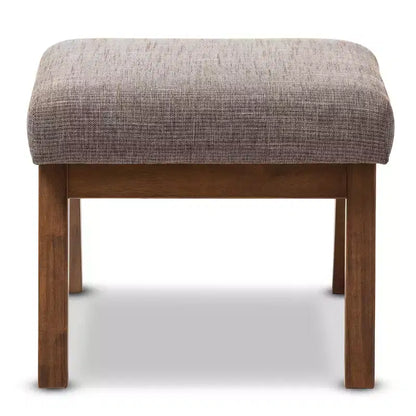 Pouf imbottito in tessuto in stile moderno di metà secolo, con bottoni capitonné, struttura in legno di noce, 113 kg