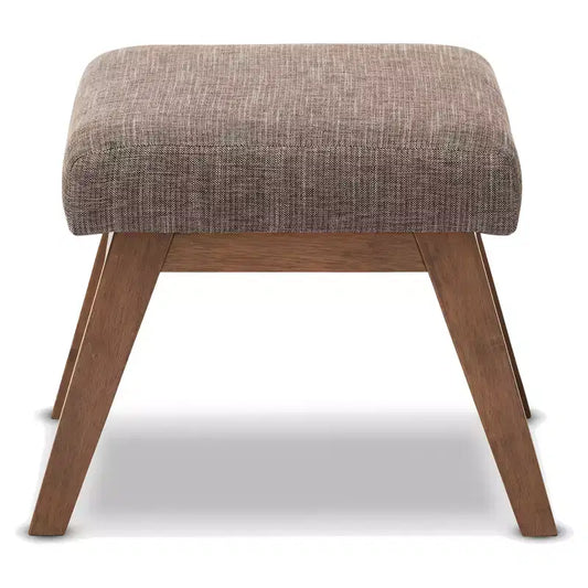 Pouf imbottito in tessuto in stile moderno di metà secolo, con bottoni capitonné, struttura in legno di noce, 113 kg