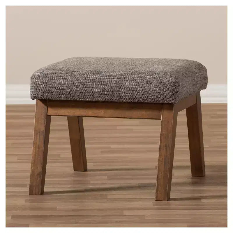 Pouf imbottito in tessuto in stile moderno di metà secolo, con bottoni capitonné, struttura in legno di noce, 113 kg