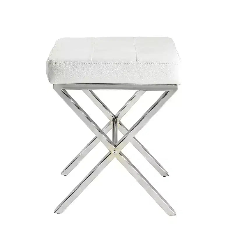 Panca da Vanity Trapuntata, Seduta in Similpelle Bianca con Base a X Cromata, 113 kg