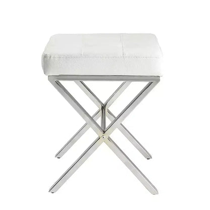 Panca da Vanity Trapuntata, Seduta in Similpelle Bianca con Base a X Cromata, 113 kg