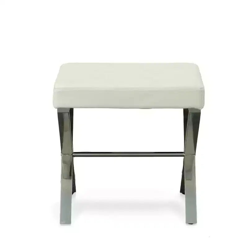 Panca da Vanity Trapuntata, Seduta in Similpelle Bianca con Base a X Cromata, 113 kg