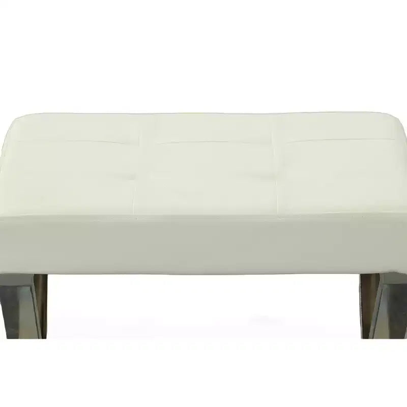 Panca da Vanity Trapuntata, Seduta in Similpelle Bianca con Base a X Cromata, 113 kg
