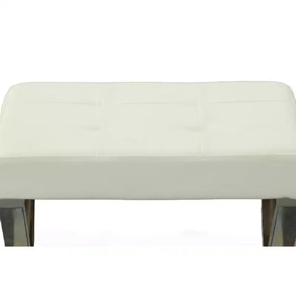 Panca da Vanity Trapuntata, Seduta in Similpelle Bianca con Base a X Cromata, 113 kg