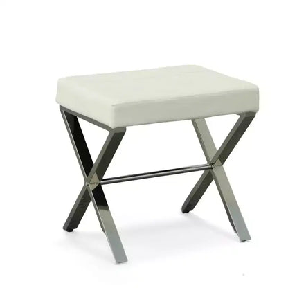 Panca da Vanity Trapuntata, Seduta in Similpelle Bianca con Base a X Cromata, 113 kg