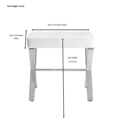 Panca da Vanity Trapuntata, Seduta in Similpelle Bianca con Base a X Cromata, 113 kg