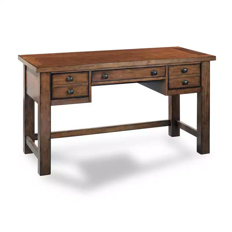 Scrivania direzionale da 54", in legno d'acero invecchiato, stile moderno di metà secolo con cassetti