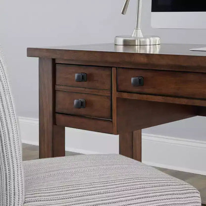 Scrivania direzionale da 54", in legno d'acero invecchiato, stile moderno di metà secolo con cassetti