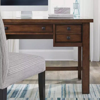 Scrivania direzionale da 54", in legno d'acero invecchiato, stile moderno di metà secolo con cassetti