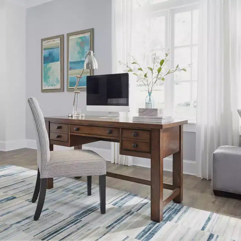 Scrivania direzionale da 54", in legno d'acero invecchiato, stile moderno di metà secolo con cassetti