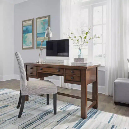 Scrivania direzionale da 54", in legno d'acero invecchiato, stile moderno di metà secolo con cassetti