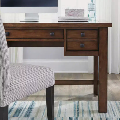 Scrivania direzionale da 54", in legno d'acero invecchiato, stile moderno di metà secolo con cassetti