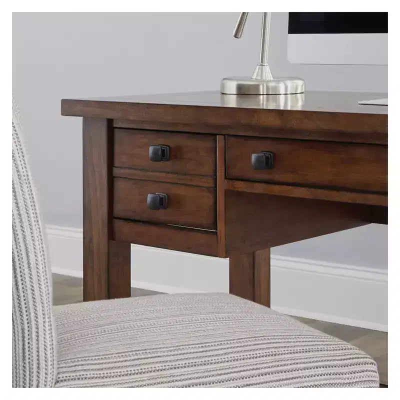 Scrivania direzionale da 54", in legno d'acero invecchiato, stile moderno di metà secolo con cassetti