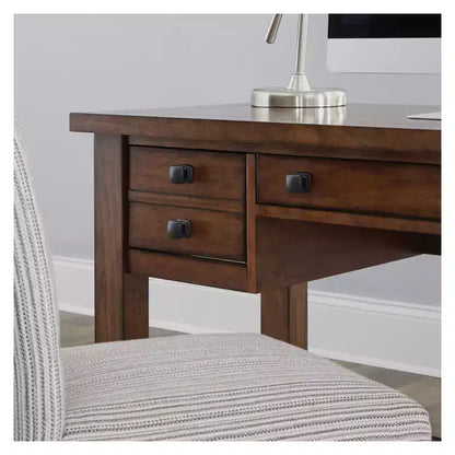 Scrivania direzionale da 54", in legno d'acero invecchiato, stile moderno di metà secolo con cassetti