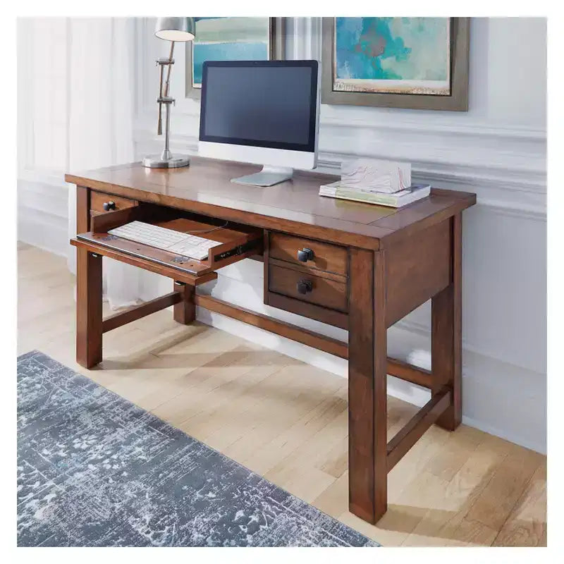 Scrivania direzionale da 54", in legno d'acero invecchiato, stile moderno di metà secolo con cassetti