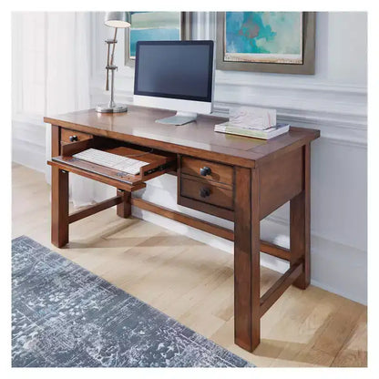 Scrivania direzionale da 54", in legno d'acero invecchiato, stile moderno di metà secolo con cassetti