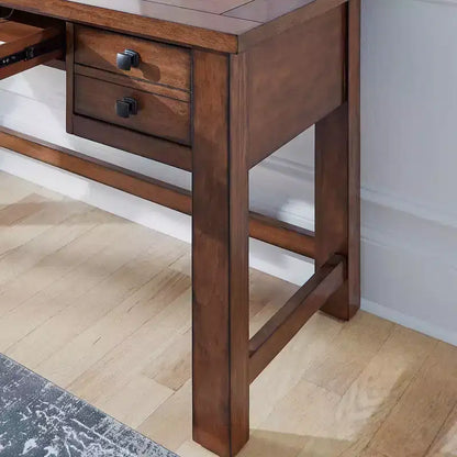 Scrivania direzionale da 54", in legno d'acero invecchiato, stile moderno di metà secolo con cassetti