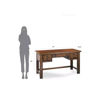 Scrivania direzionale da 54", in legno d'acero invecchiato, stile moderno di metà secolo con cassetti
