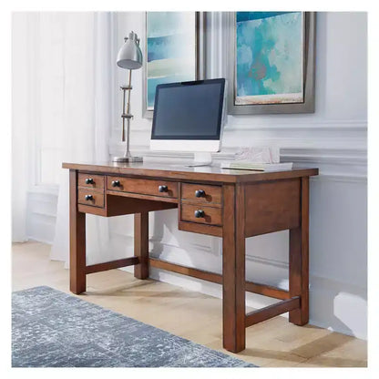 Scrivania direzionale da 54", in legno d'acero invecchiato, stile moderno di metà secolo con cassetti