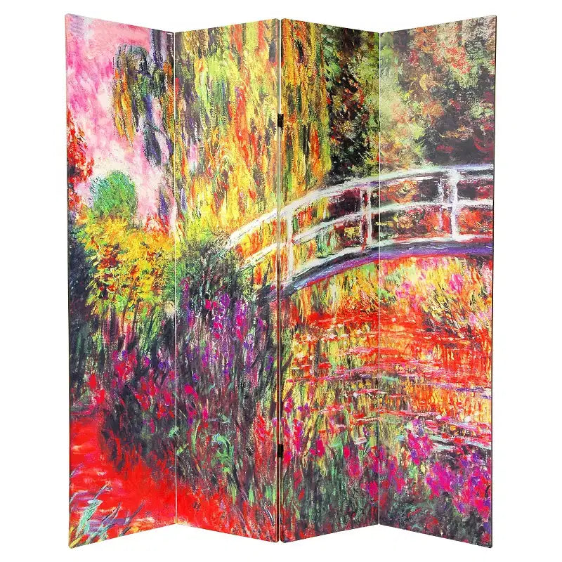 Divisorio per Ambienti a 4 Pannelli, Alto 1,80 m, Stampe Impressioniste di Monet a Doppia Faccia su Tela