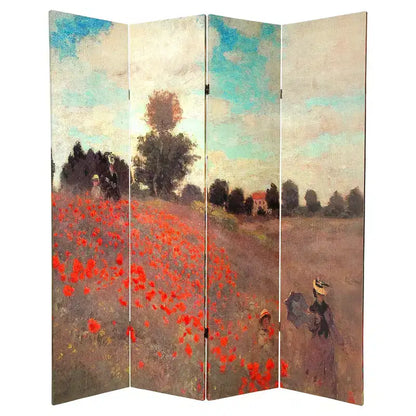 Divisorio per Ambienti a 4 Pannelli, Alto 1,80 m, Stampe Impressioniste di Monet a Doppia Faccia su Tela