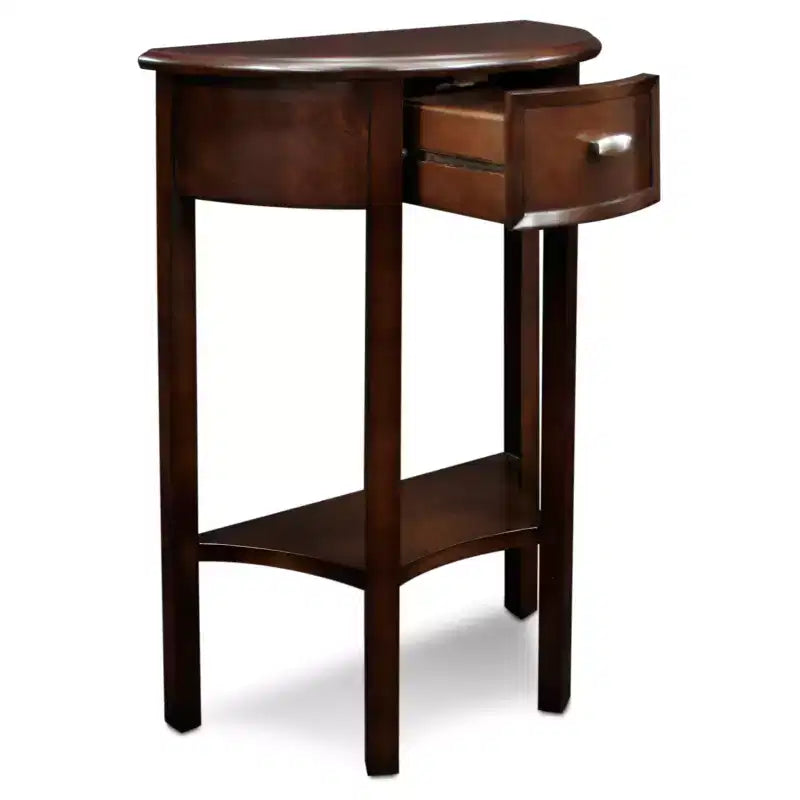 Consolle da ingresso semicircolare da 19" con cassetto e ripiano inferiore, legno ciliegio cioccolato, nessun assemblaggio richiesto