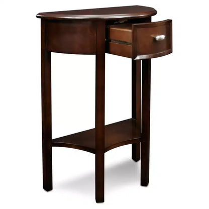Consolle da ingresso semicircolare da 19" con cassetto e ripiano inferiore, legno ciliegio cioccolato, nessun assemblaggio richiesto
