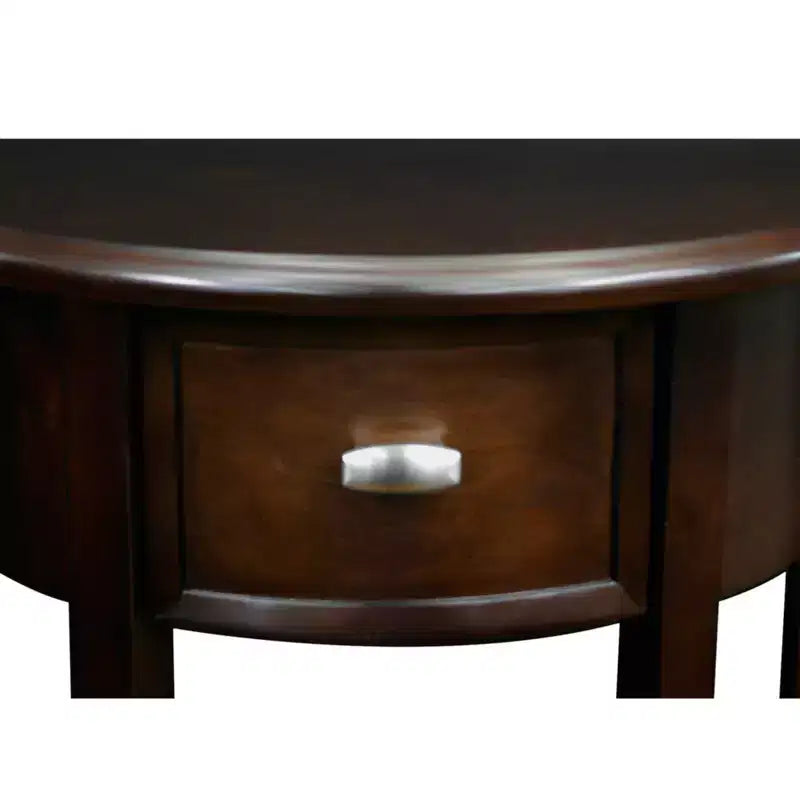 Consolle da ingresso semicircolare da 19" con cassetto e ripiano inferiore, legno ciliegio cioccolato, nessun assemblaggio richiesto