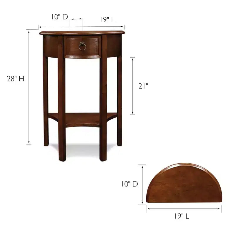 Consolle da ingresso semicircolare da 19" con cassetto e ripiano inferiore, legno ciliegio cioccolato, nessun assemblaggio richiesto