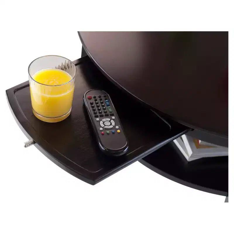 Tavolino rotondo da 30" con vassoio estraibile e ripiano aperto, in composito di legno color espresso
