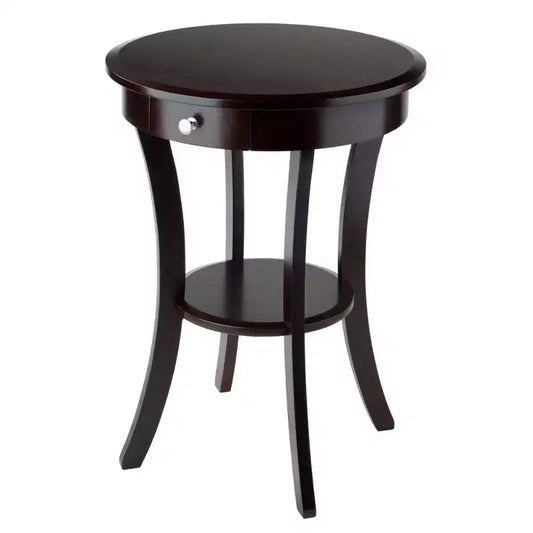 Sasha Round Accent Table - Cappuccino - Winsome: Flared Legs, Wood Composite, Storage Shelf