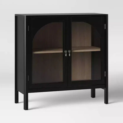 Mobiletto a 2 ante nero Accent con ripiano regolabile, ferramenta color peltro e impiallacciatura in legno