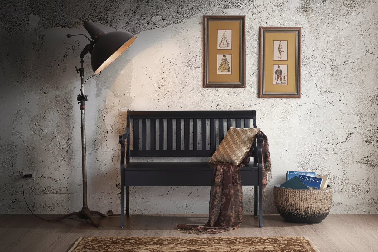 Carolina Living Martha Storage Bench Antique Black: Hardwood, Unupholstered, 2-Person Seating
