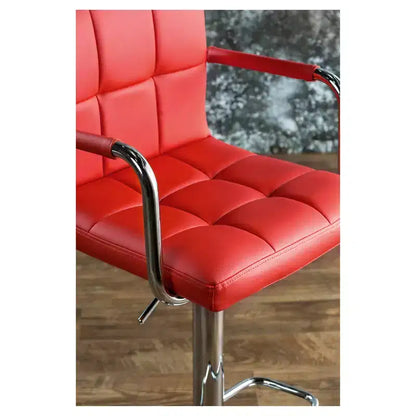 Sgabello da bar regolabile girevole con braccioli, in similpelle, struttura cromata, altezza 63,5-76 cm, 113 kg