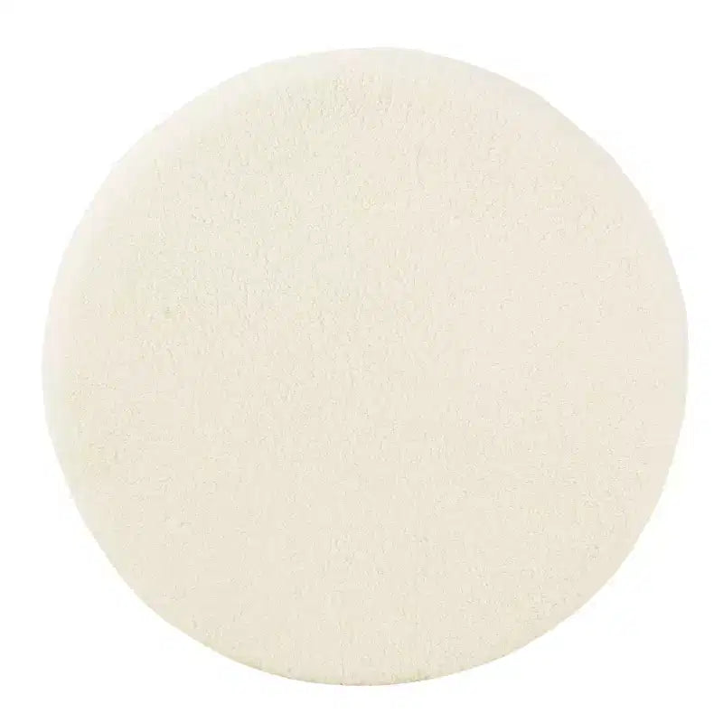 Pouf rotondo contenitore da 48 cm con coperchio rimovibile, gambe svasate in legno sbiancato, capacità 113 kg