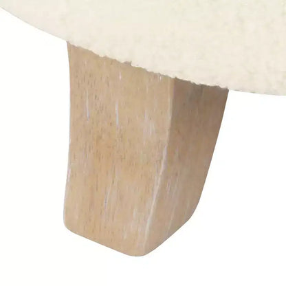 Pouf rotondo contenitore da 48 cm con coperchio rimovibile, gambe svasate in legno sbiancato, capacità 113 kg